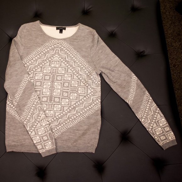 J. Crew Womens snowflake grey white merino wool sweater size large - Picture 2 of 6